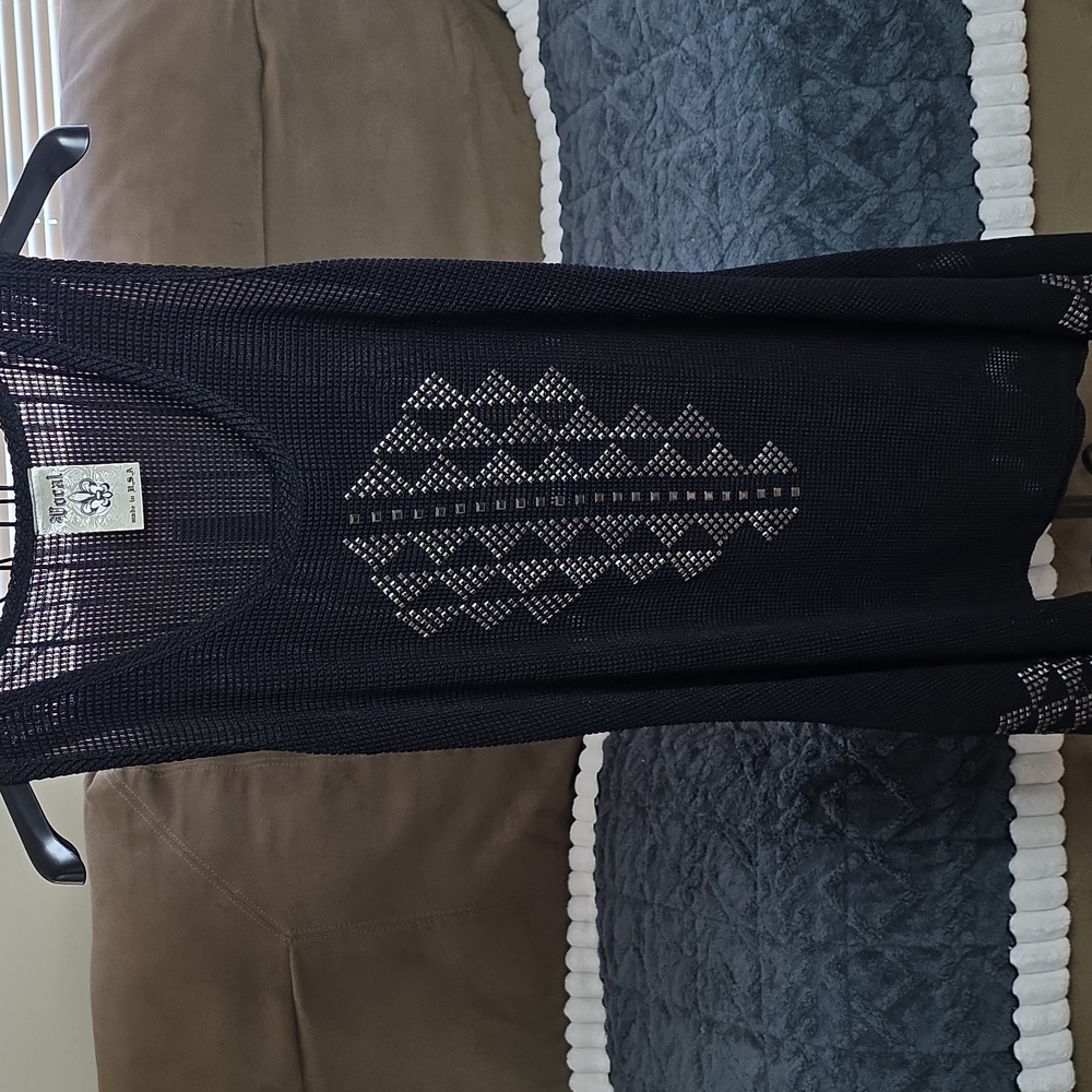 Womens Black Mesh Apparel Size Large Silver Accents (Elena #7)